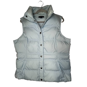 Lands End Girls Down Puffer Vest Powder Blue SZ L 14/16 Snap Front‎ Fits Women's